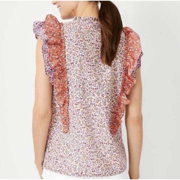 Ann Taylor – Petite Pink Ditsy Floral Ruffle Blouse - Picture 6 of 11